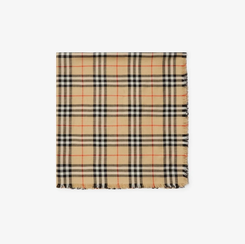 Check Cashmere Silk Scarf in Sand | Burberry® Official