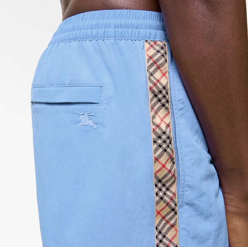 Check Trim Swim Shorts in Cornflower blue - Men, Nylon | Burberry® Official