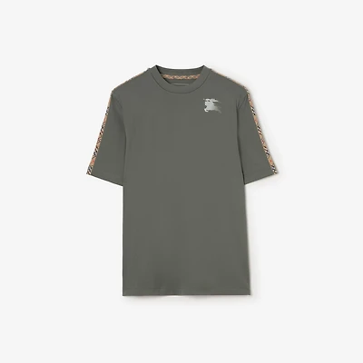 Check Trim Jersey T-shirt in Mid grey - Men, Nylon | Burberry® Official