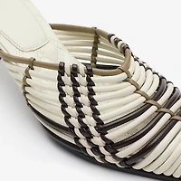 Check Woven Leather Cameo Mules in Light beige - Women | Burberry® Official