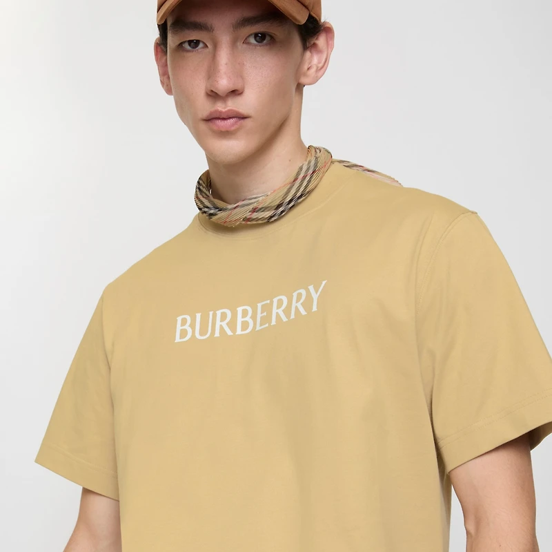 Logo Cotton T-shirt in Flax beige - Men | Burberry® Official