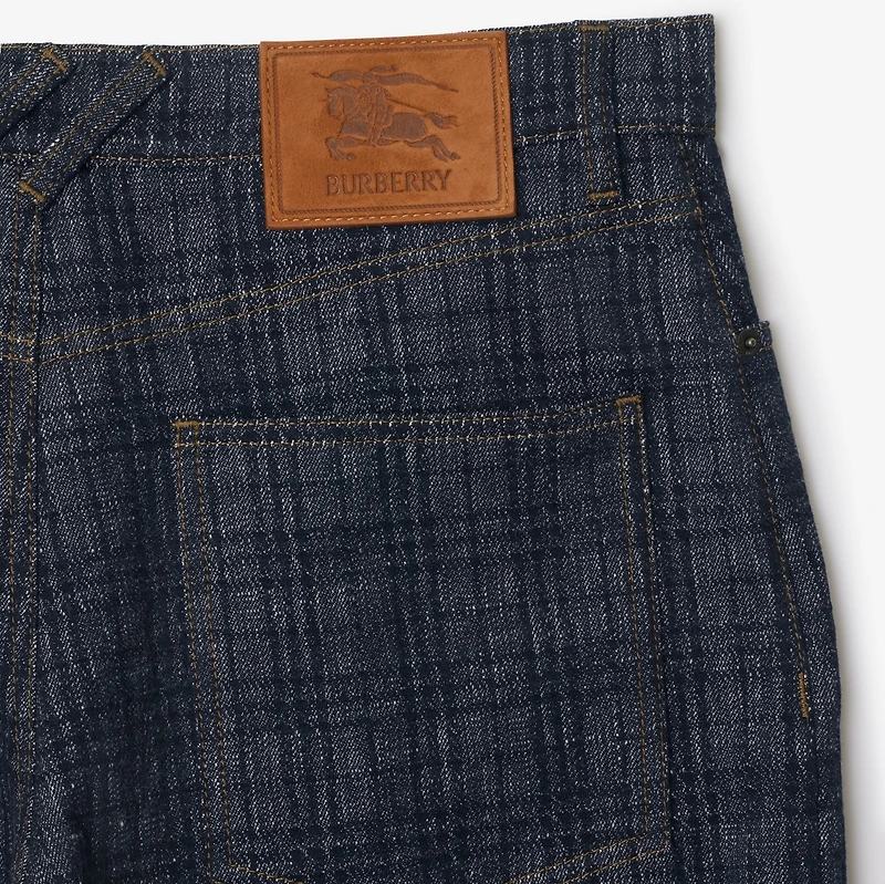 Loose Check Denim Jeans in Indigo blue - Men, Cotton | Burberry® Official