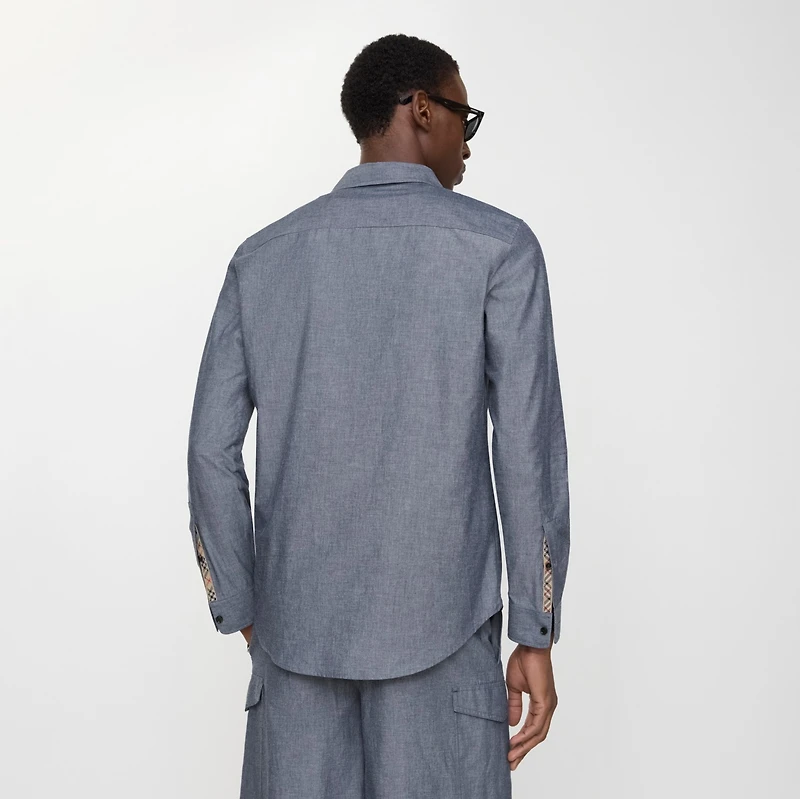 Regular Fit Cotton Blend Shirt in Bright navy - Men | Burberry® Official