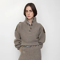 Wool Half-button Sweater in Beige melange - Women | Burberry® Official