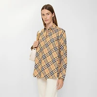 Relaxed Fit Check Cotton Flannel Shirt in Sand beige - Women | Burberry® Official