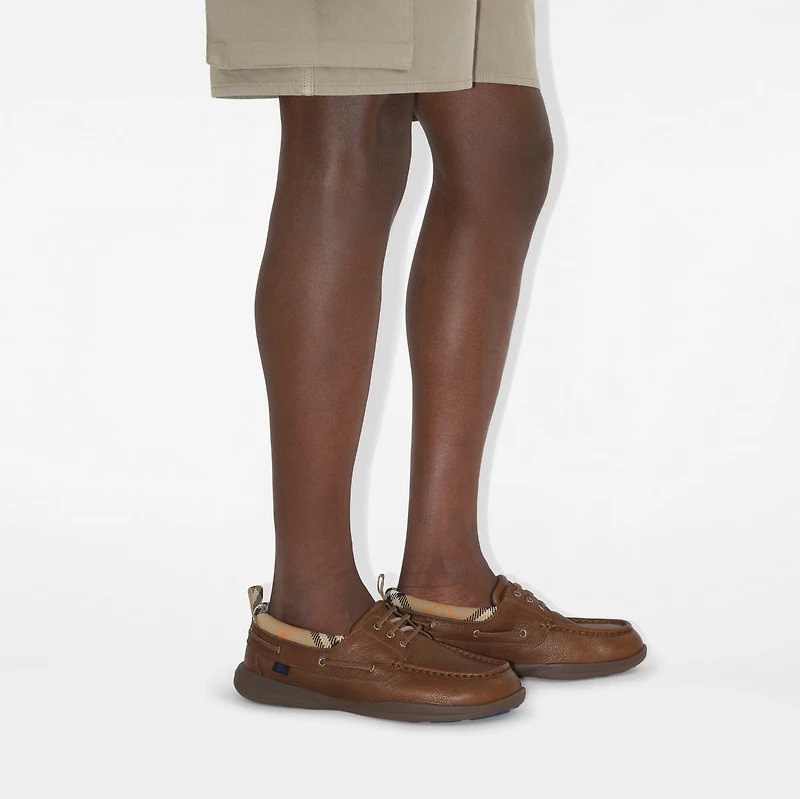 Leather Decker Boat Shoes in Pinecone - Men | Burberry® Official