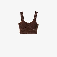 Cropped Crochet Mouliné Cotton Top in Black/red - Women | Burberry® Official