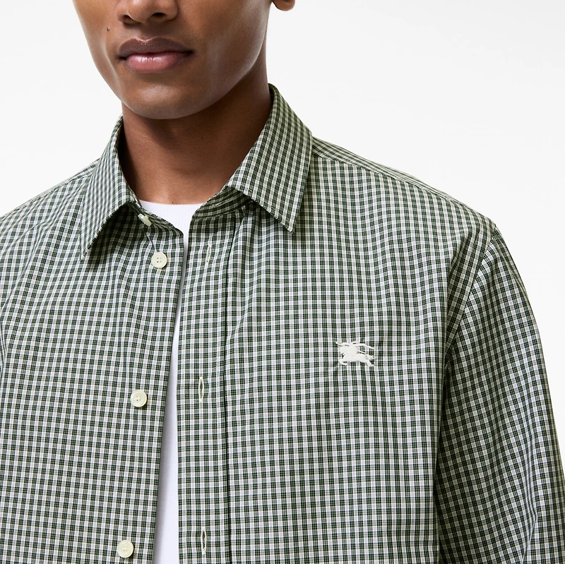 Relaxed Fit Check Cotton Shirt in Deep green/white - Men | Burberry® Official