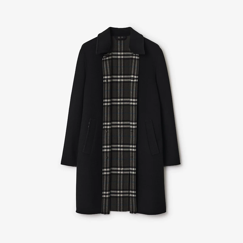 Mid-length Wool Car Coat in Black/snug brown - Men | Burberry® Official