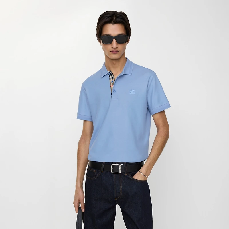 Cotton Polo Shirt in Cornflower blue - Men | Burberry® Official