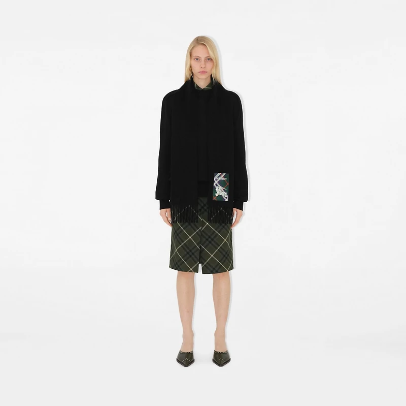 Check Label Cashmere Scarf in Black | Burberry® Official