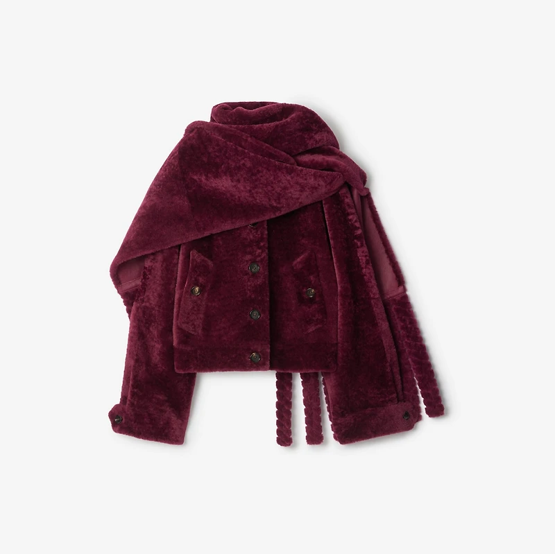 Detachable Scarf Shearling Jacket in Ruby red - Women, Suede | Burberry® Official