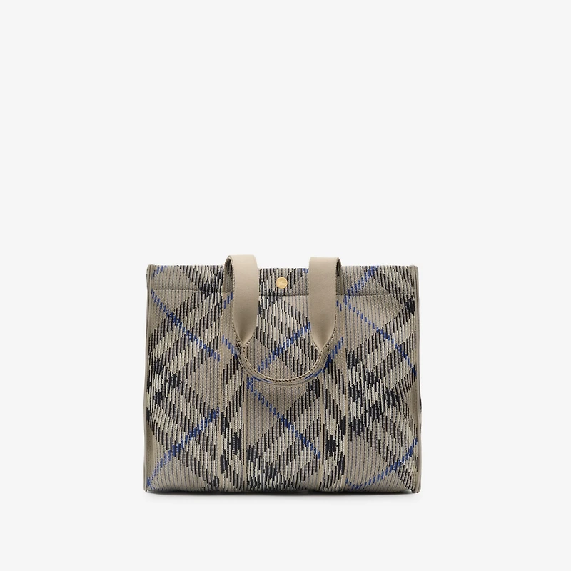 Medium Check Knitted Tote in Lichen - Women | Burberry® Official