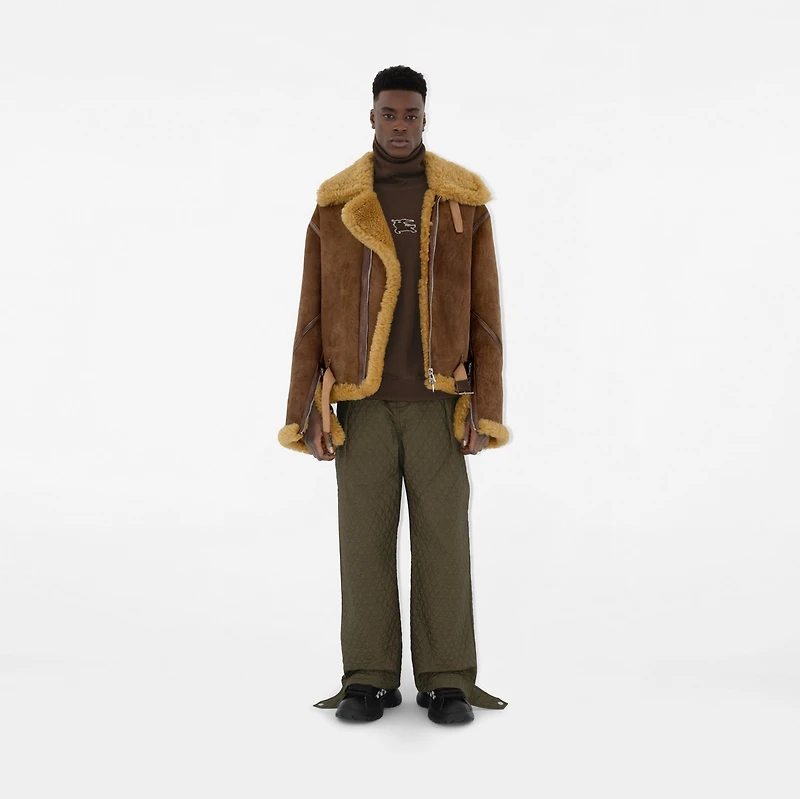 Shearling Aviator Jacket in Moss - Men, Leather | Burberry® Official