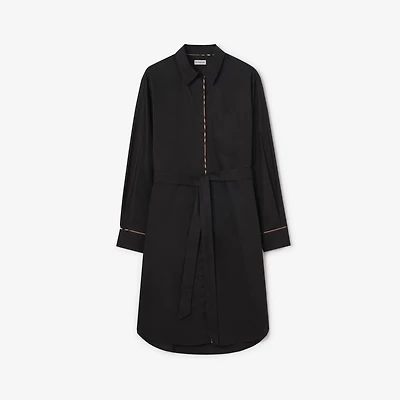 Check Trim Cotton Shirt Dress in