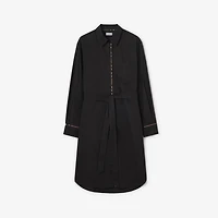Check Trim Cotton Shirt Dress in