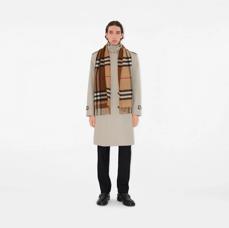 Contrast Check Cashmere Scarf in Archive beige/birch brown | Burberry® Official