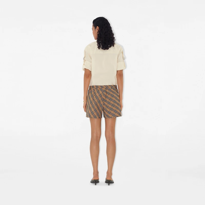 Check Cotton Pyjama Shorts in Sand - Women | Burberry® Official