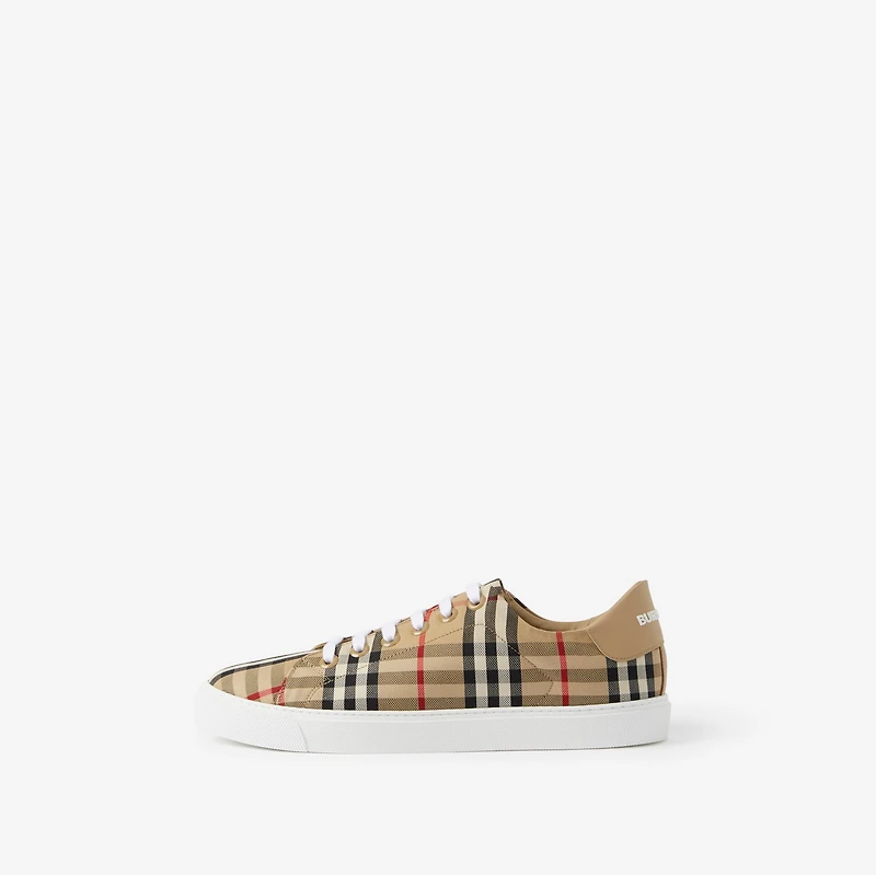 Check and Leather Sneakers in Archive beige - Women | Burberry® Official