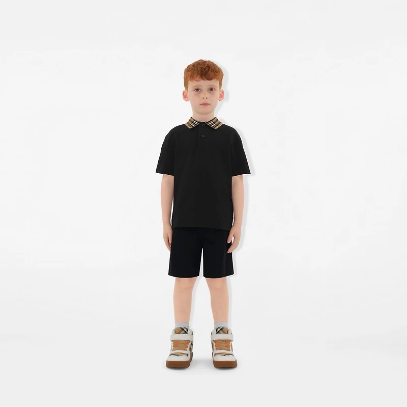 Check Collar Cotton Polo Shirt in Black | Burberry® Official