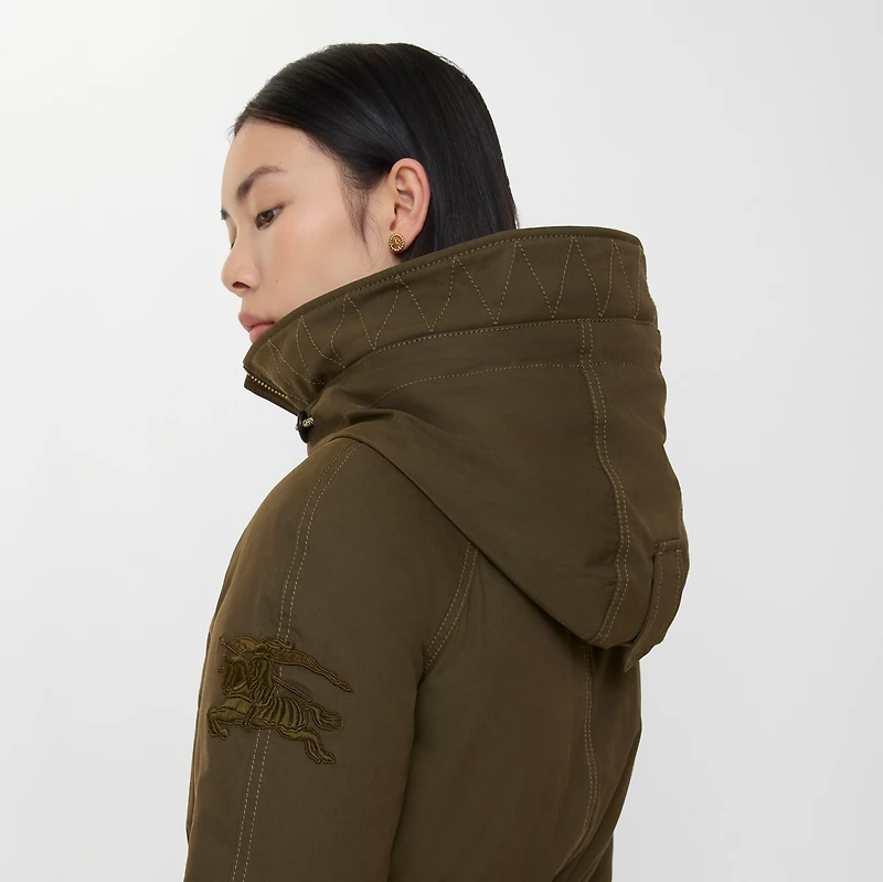Shearling Trim Gabardine Parka in Juniper green - Women | Burberry® Official