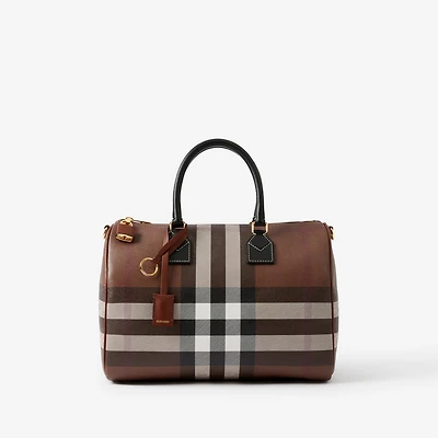Check Medium Bowling Bag in Dark birch brown - Women | Burberry® Official