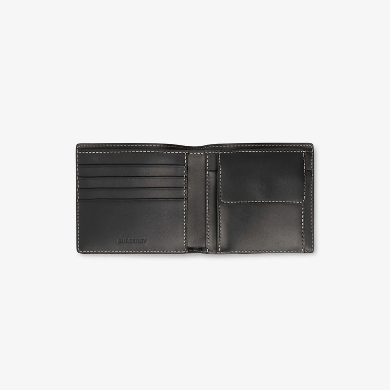 Check and Leather Bifold Coin Wallet in Dark birch brown - Men, Canvas | Burberry® Official