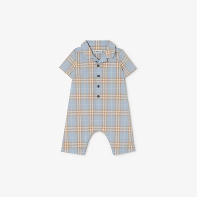Check Cotton Playsuit in Dusty blue - Children | Burberry® Official
