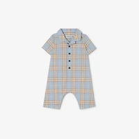 Check Cotton Playsuit in Dusty blue - Children | Burberry® Official