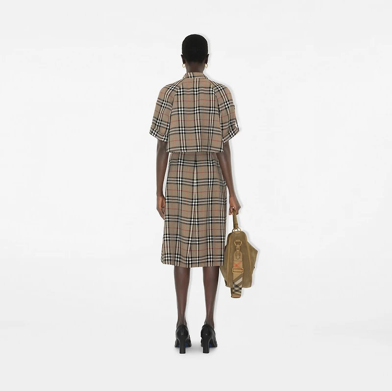 Check Silk Blend Trench Dress in Limestone - Women, Nylon | Burberry® Official