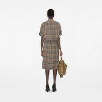 Check Silk Blend Trench Dress in Limestone - Women, Nylon | Burberry® Official