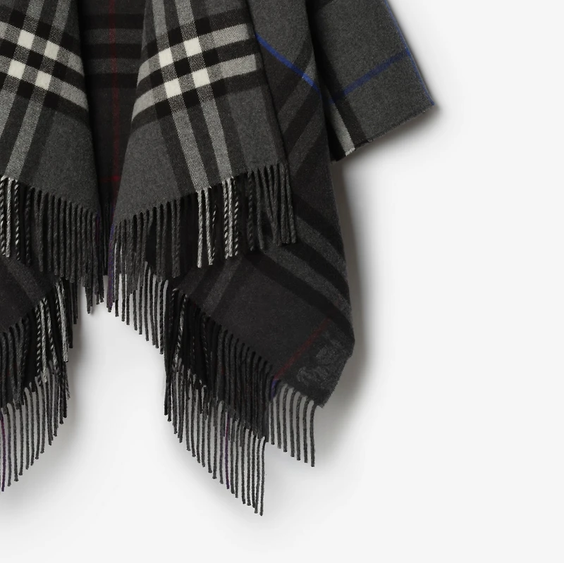 Contrast Check Cashmere Wool Cape in Marlborough grey/charcoal grey | Burberry® Official