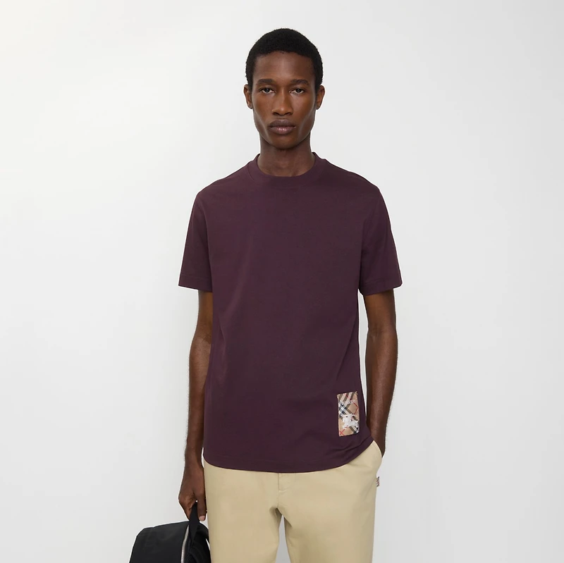 Check Label Cotton T-shirt in Wine red - Men | Burberry® Official