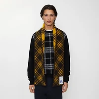 Narrow Check Wool Scarf in Chocolate brown/crown yellow | Burberry® Official