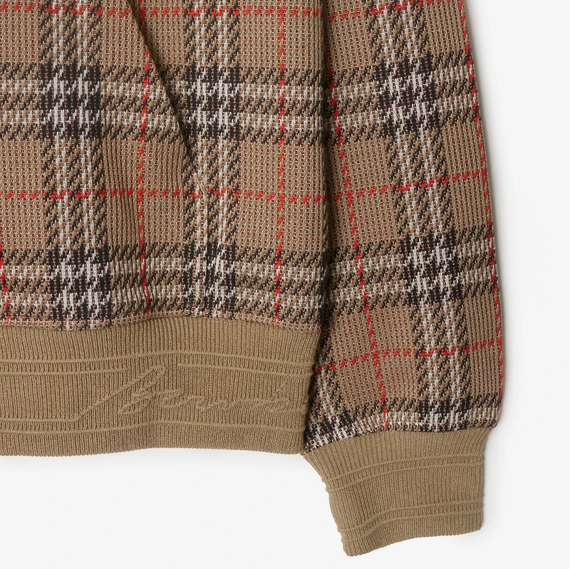 Check Cotton Blend Zip Hoodie in Nut - Men | Burberry® Official