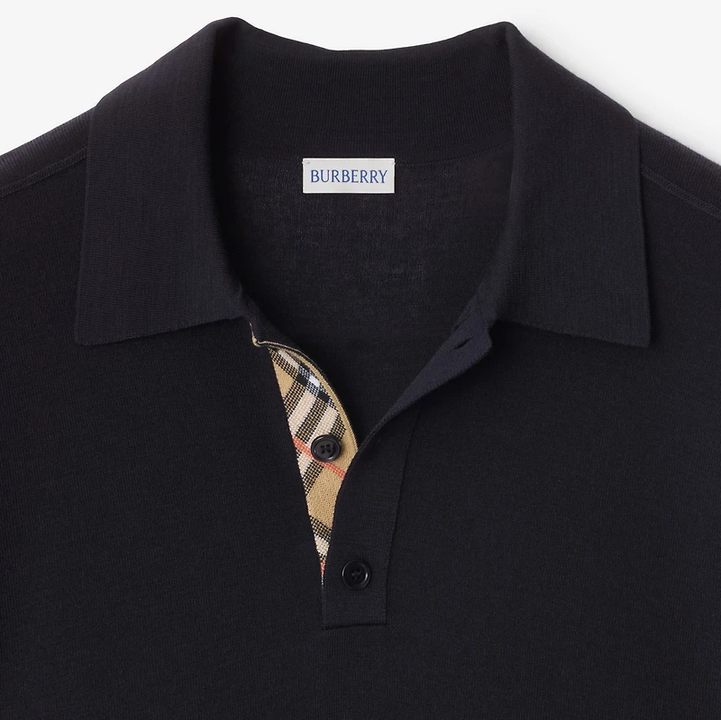 Wool Polo Shirt in Navy - Men | Burberry® Official