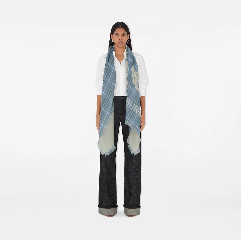 Wide EKD Check Wool Scarf in Pewter | Burberry® Official