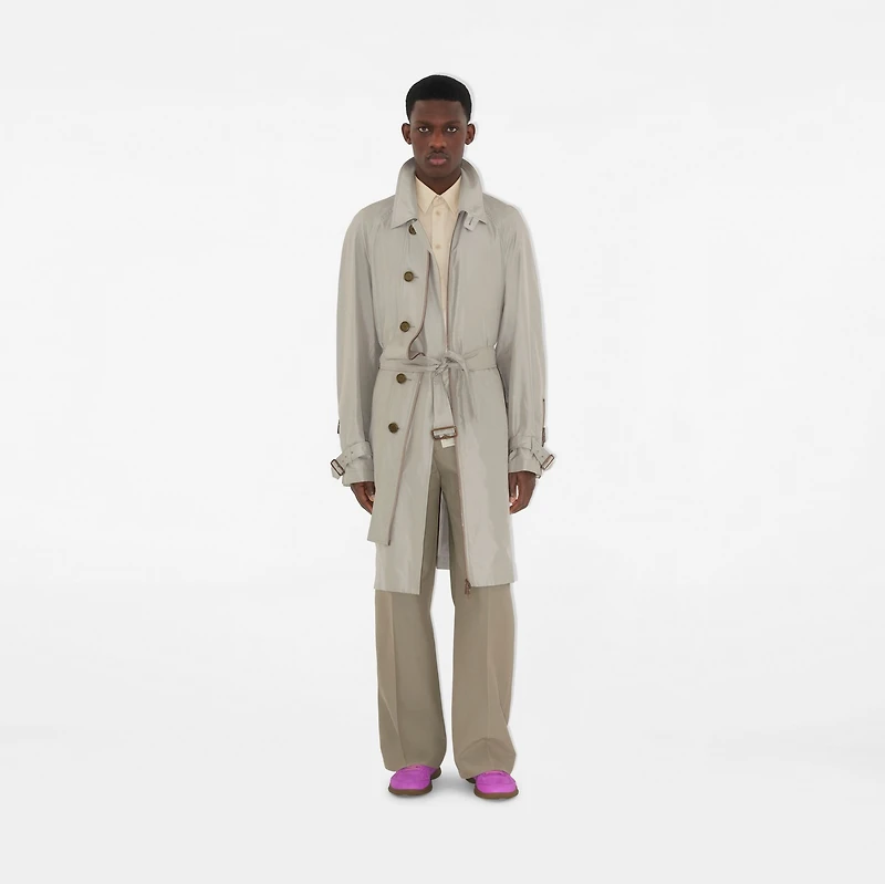 Long Silk Car Coat in Castle - Men | Burberry® Official
