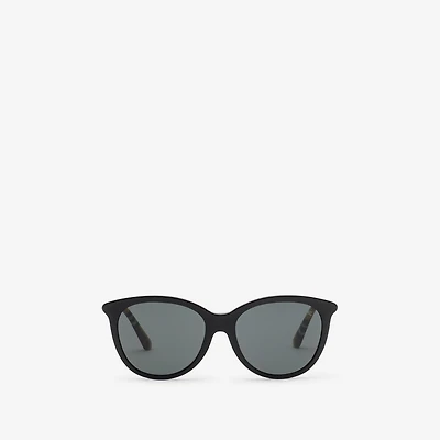 Tubular Check Round Sunglasses​ in Black - Women | Burberry® Official