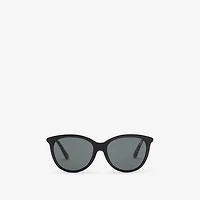 Tubular Check Round Sunglasses​ in Black - Women | Burberry® Official