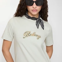 Check Cursive Logo Cotton T-shirt in Seafoam green - Women | Burberry® Official