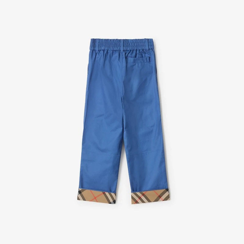 Check Turn-up Cotton Trousers in Warm cornflower blue | Burberry® Official