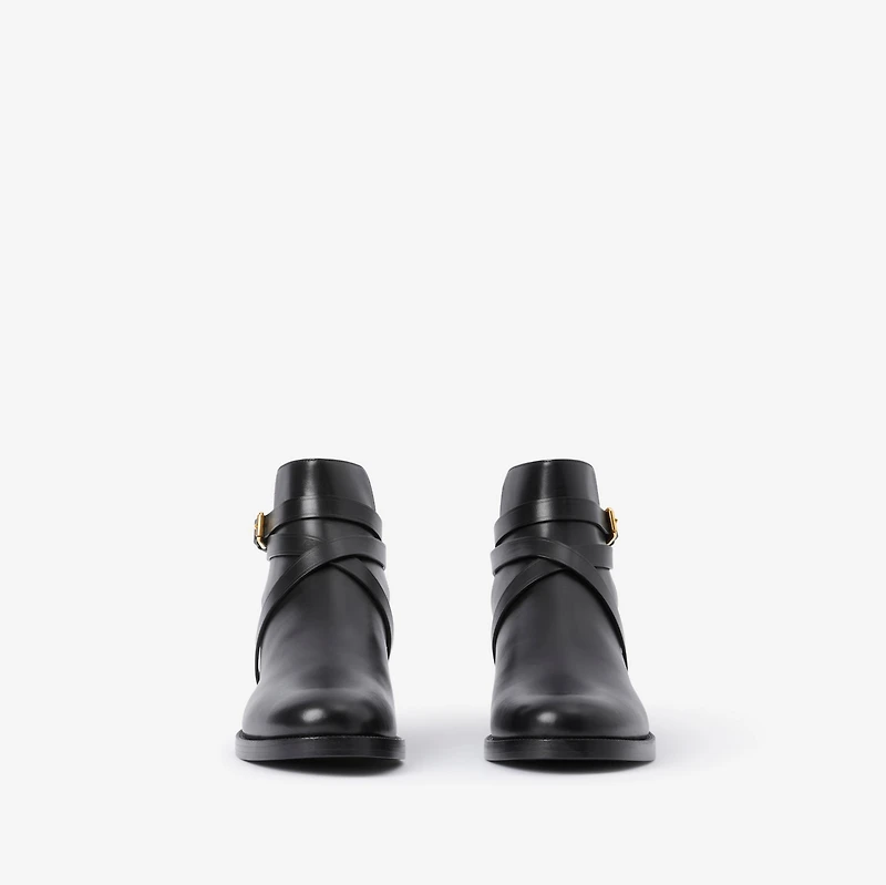 Check and Leather Boots in Black/archive beige - Women | Burberry® Official