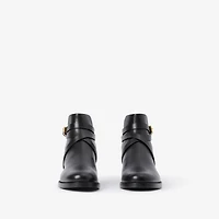 Check and Leather Boots in Black/archive beige - Women | Burberry® Official