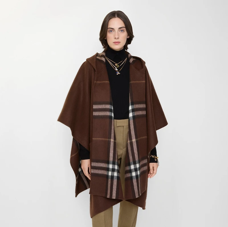 Cashmere Hooded Cape in Treacle brown | Burberry® Official