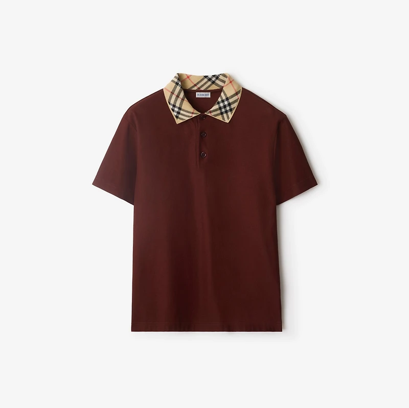Check Collar Cotton Polo Shirt in Box red - Men | Burberry® Official