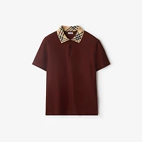 Check Collar Cotton Polo Shirt in Box red - Men | Burberry® Official