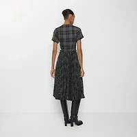 Check Wool Blend Kilt Dress in Onyx grey/light grey - Women | Burberry® Official
