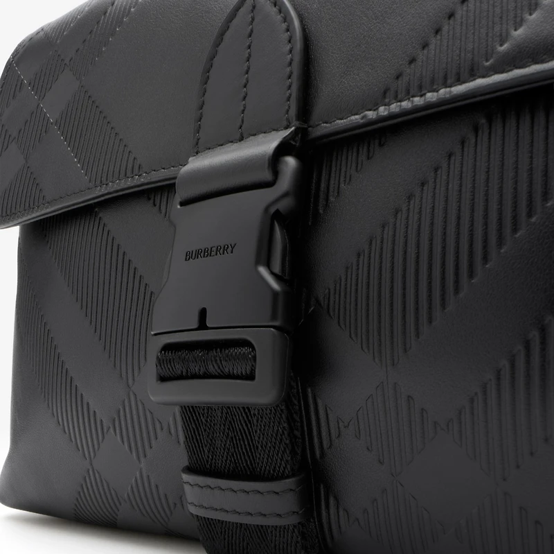 Small Embossed Check Buckled Messenger Bag​ in Black - Men | Burberry® Official