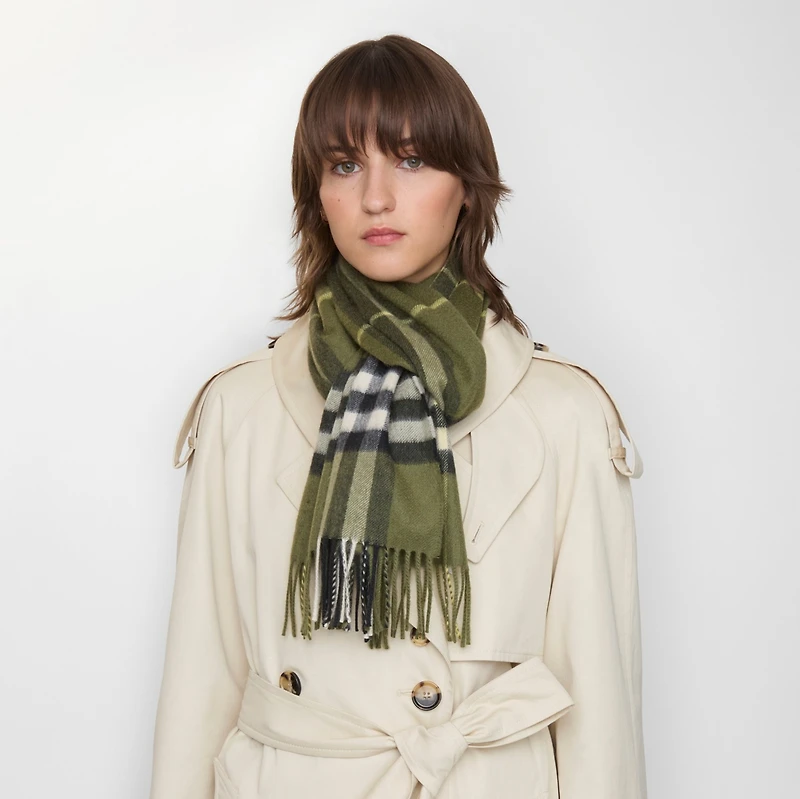 Check Cashmere Scarf in Pea | Burberry® Official